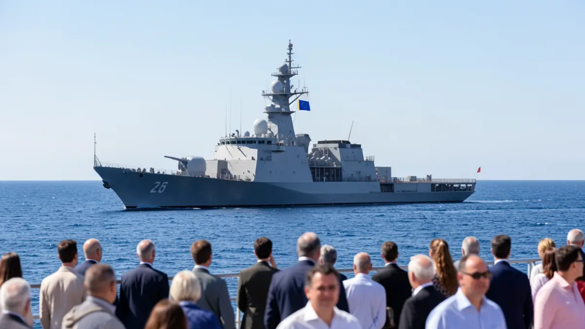 Fragata de la Marina Portuguesa navegando en aguas internacionales, simbolizando seguridad marítima y cooperación europea.