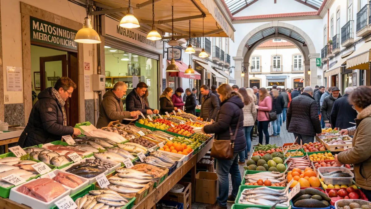 Matosinhos Municipal Market with fresh seafood and local produce.
