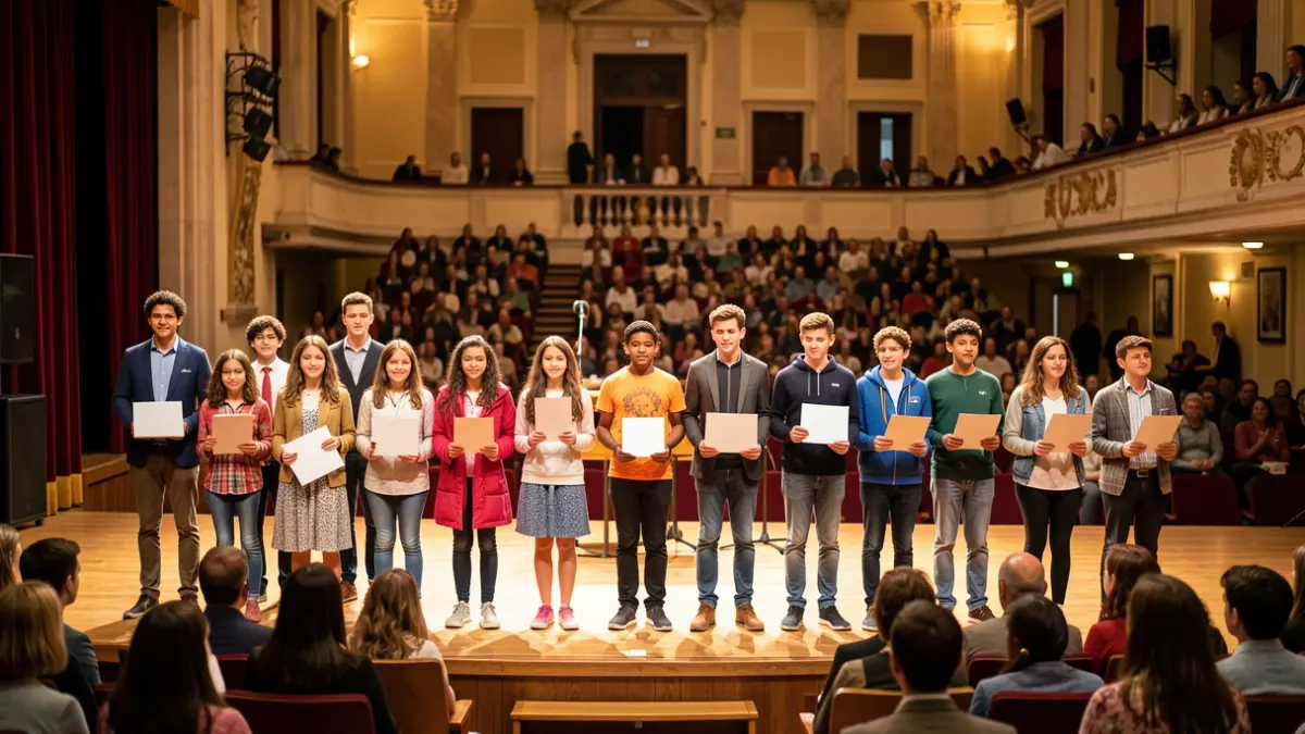 Imagem genérica de alunos a receberem diplomas num palco em Portugal.