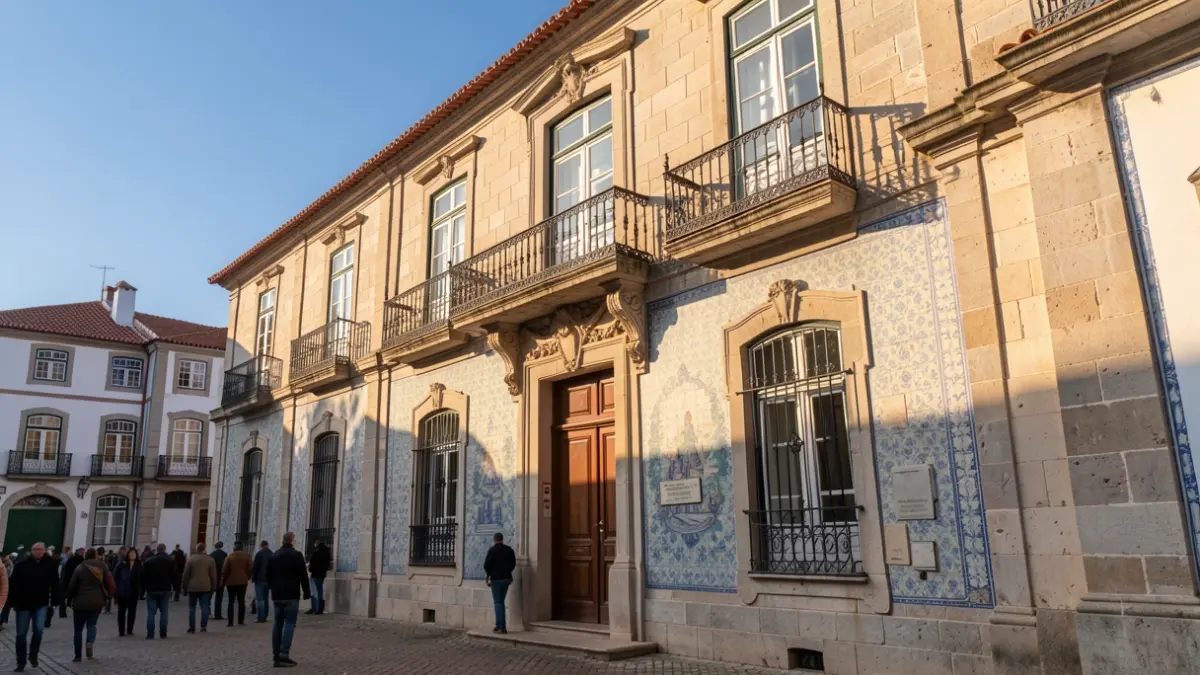 Generic image of the facade of a Portuguese municipal building with traditional architectural details.