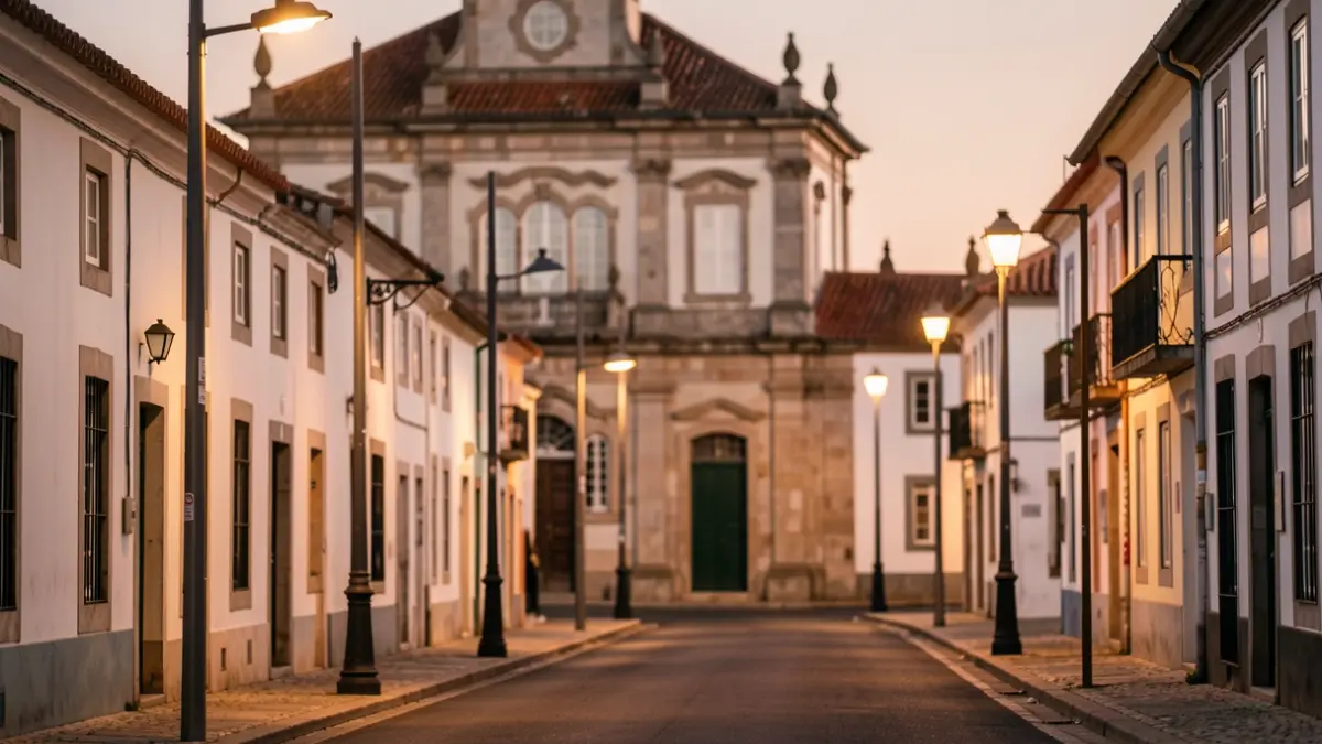 Imagen genérica de postes de alumbrado público siendo instalados en una calle de Portugal.