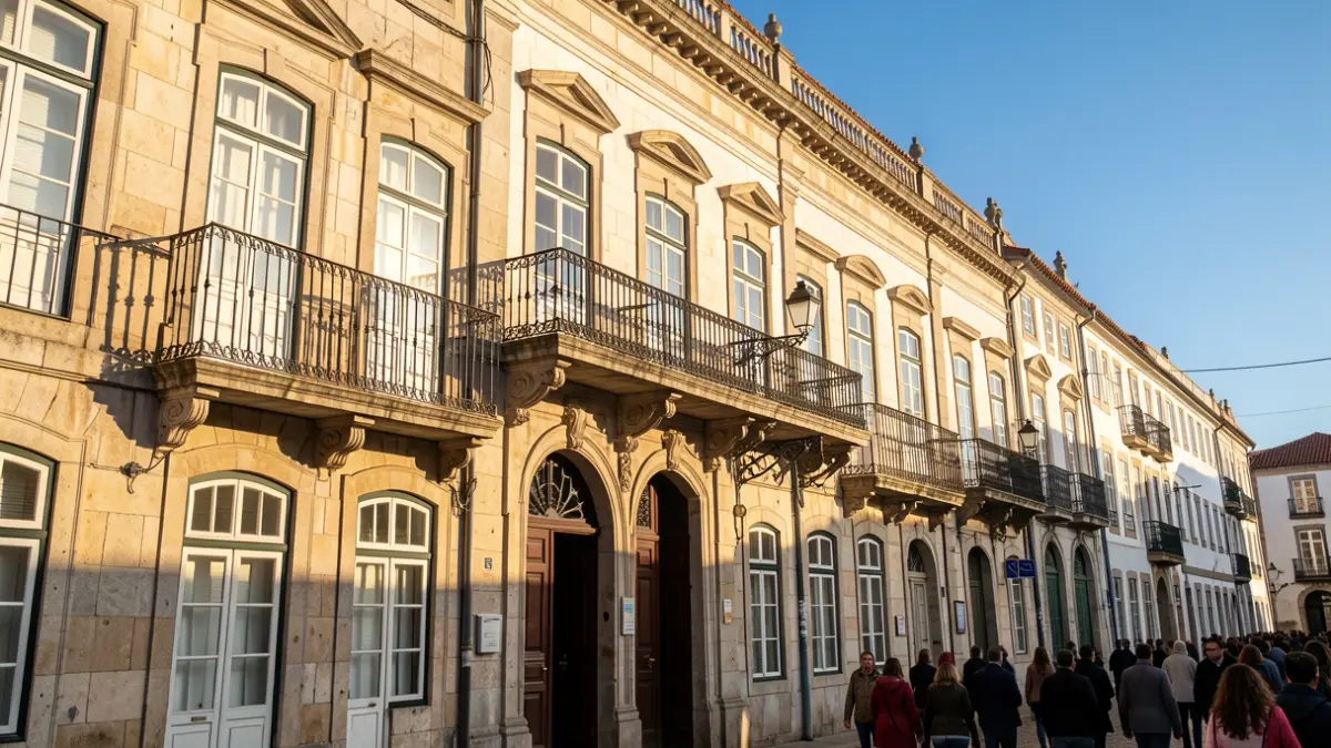 Fachada de un edificio municipal en Montalegre al atardecer.