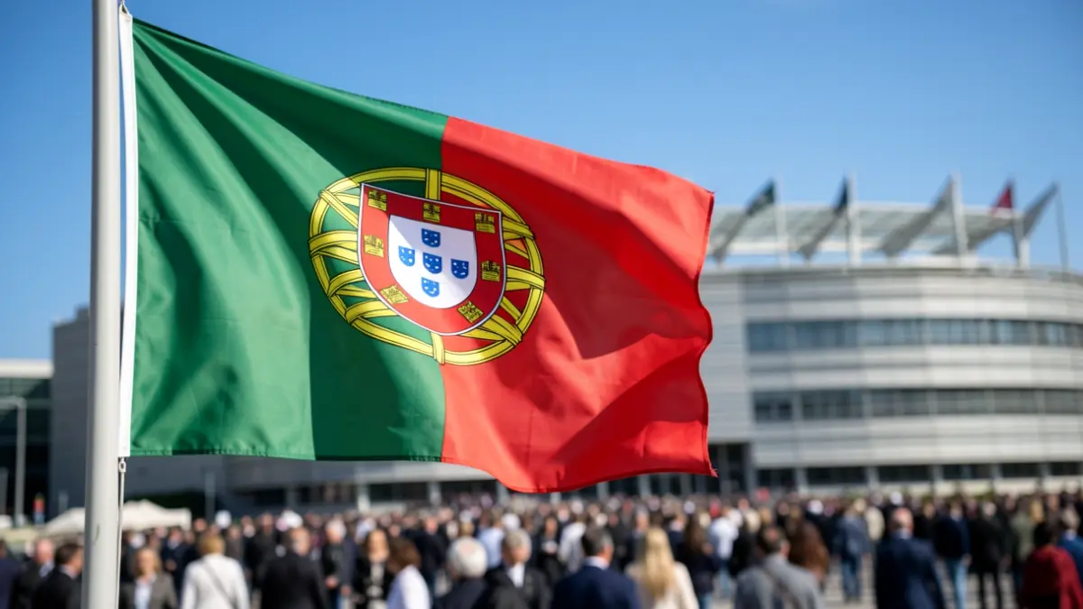 Imagem genérica de uma bandeira portuguesa a abanar ao vento em frente ao Parlamento Europeu.