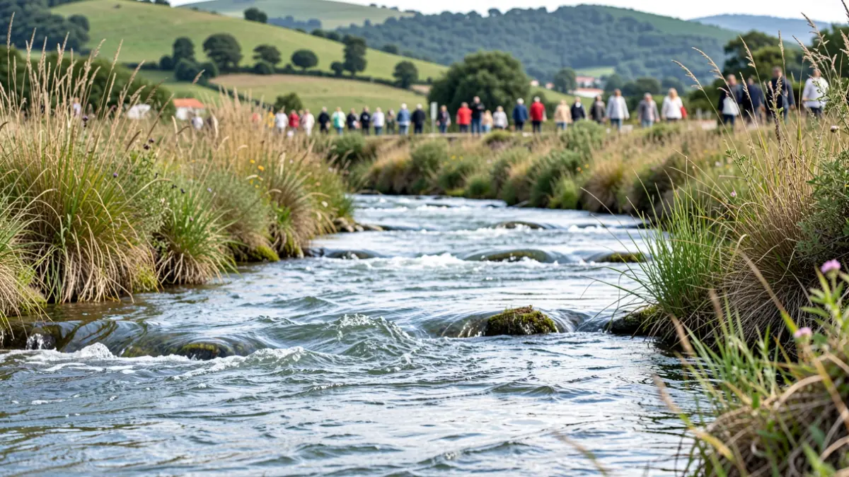Generic image of a river with renaturalized banks and native vegetation in Portugal.