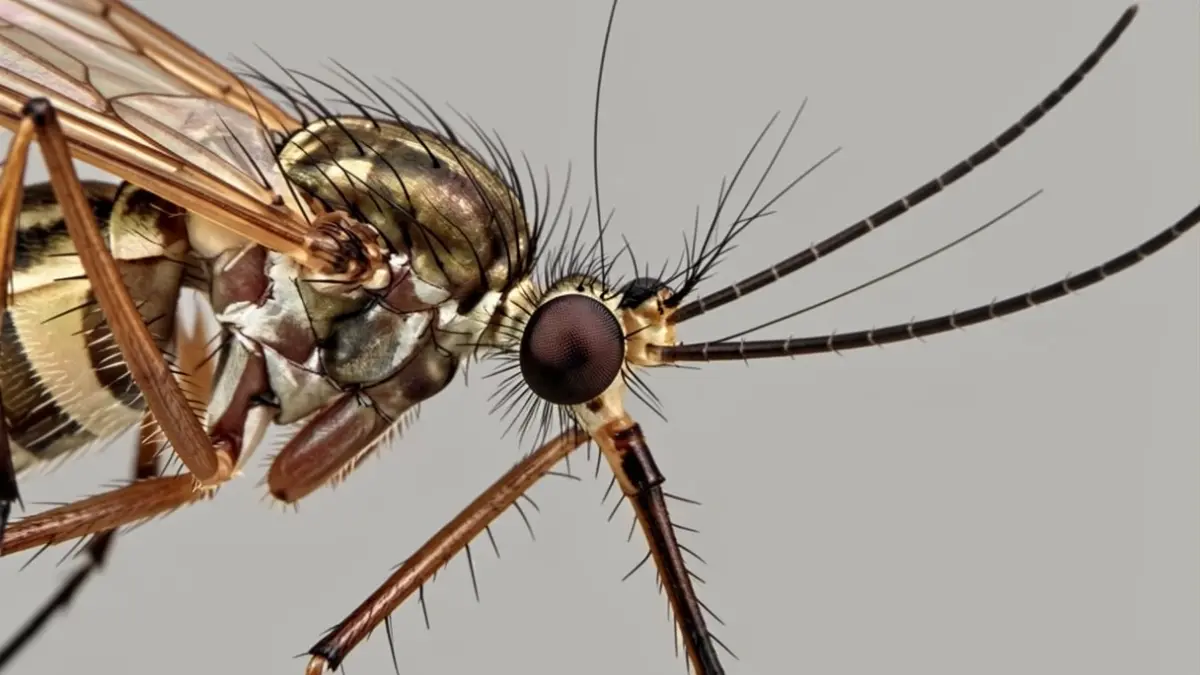 Imagem genérica de um mosquito em close-up, estilo ilustração científica.