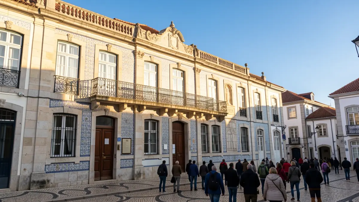 Imagen genérica de la fachada de un edificio municipal portugués con detalles arquitectónicos tradicionales.