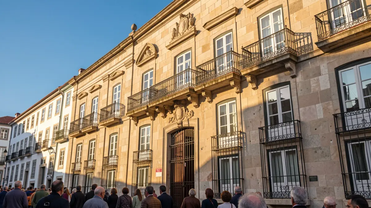 Facade of a municipal building in Boticas, Portugal, with traditional architectural details.