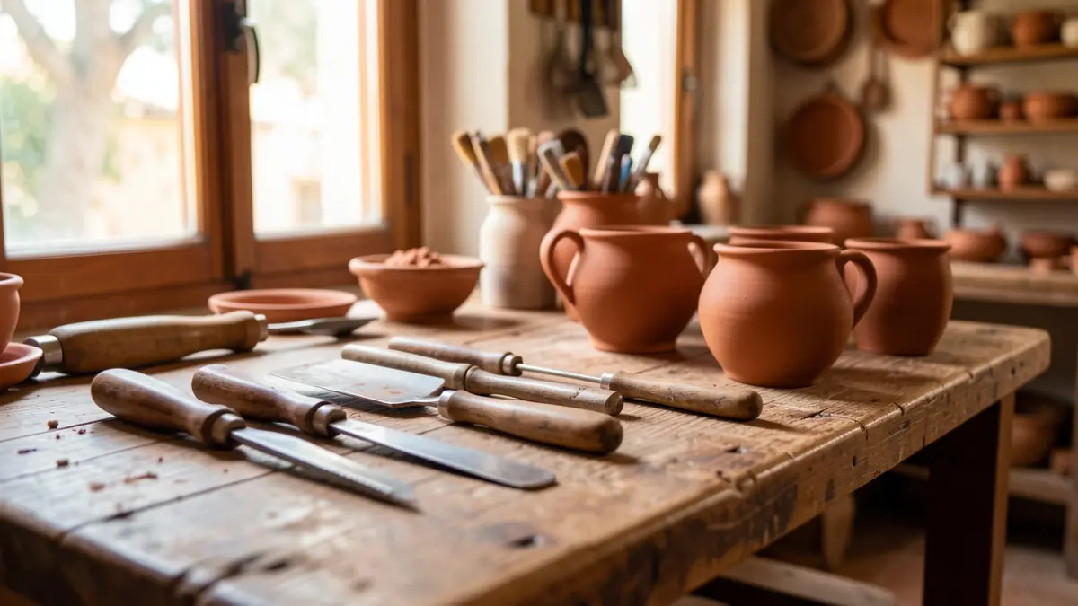 Generic image of artisan tools and clay pieces in a workshop.