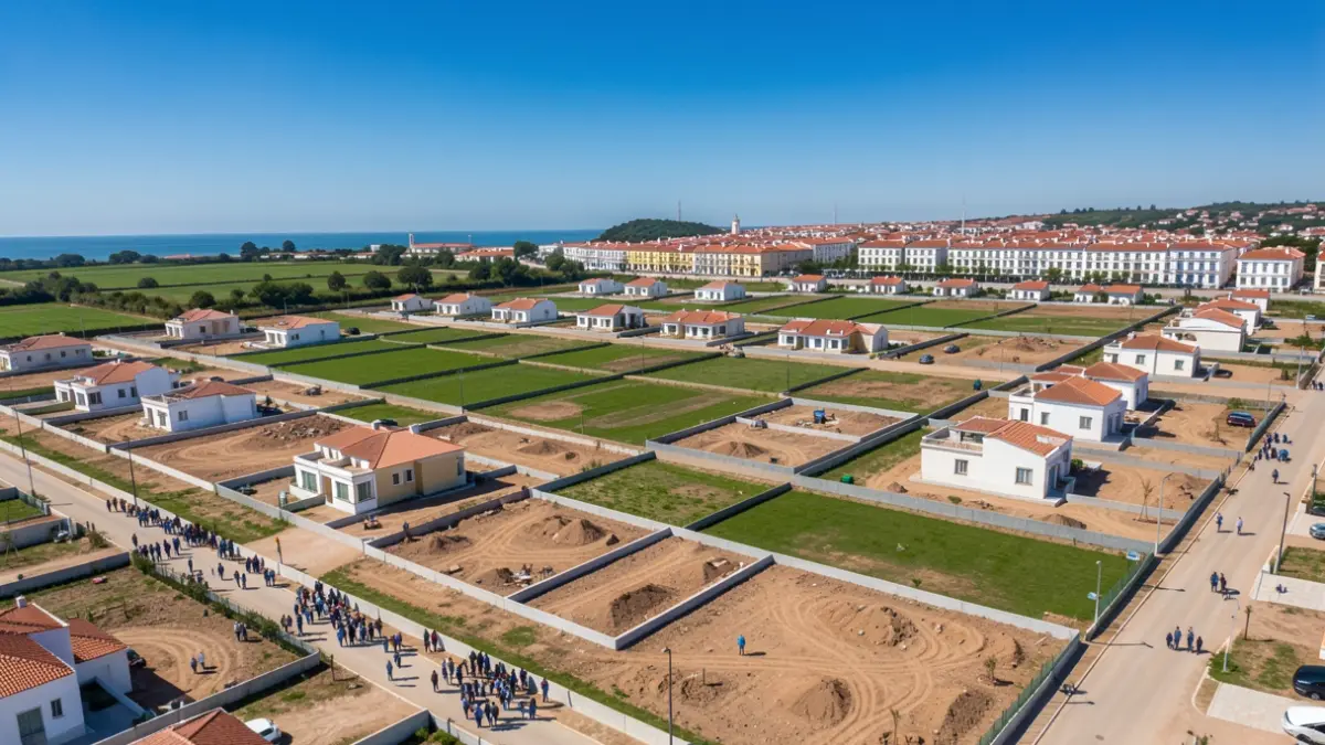 Imagem genérica de lotes de terreno para construção de habitações num empreendimento municipal.