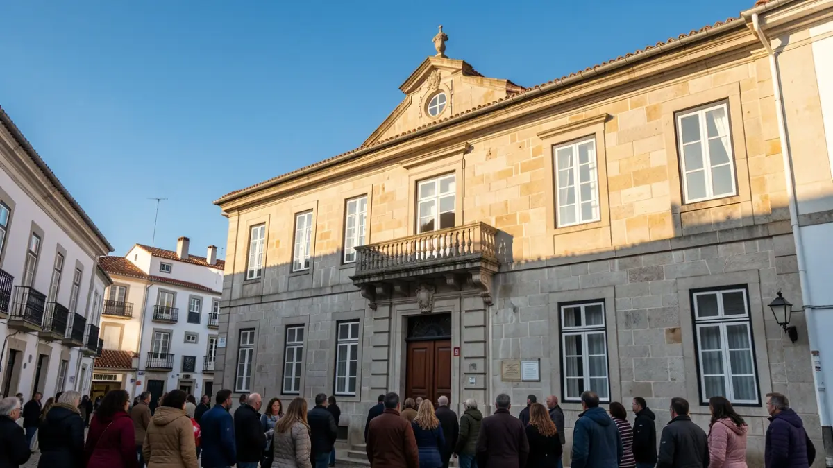 Imagem genérica de um edifício de Câmara Municipal com arquitetura tradicional portuguesa ao entardecer.