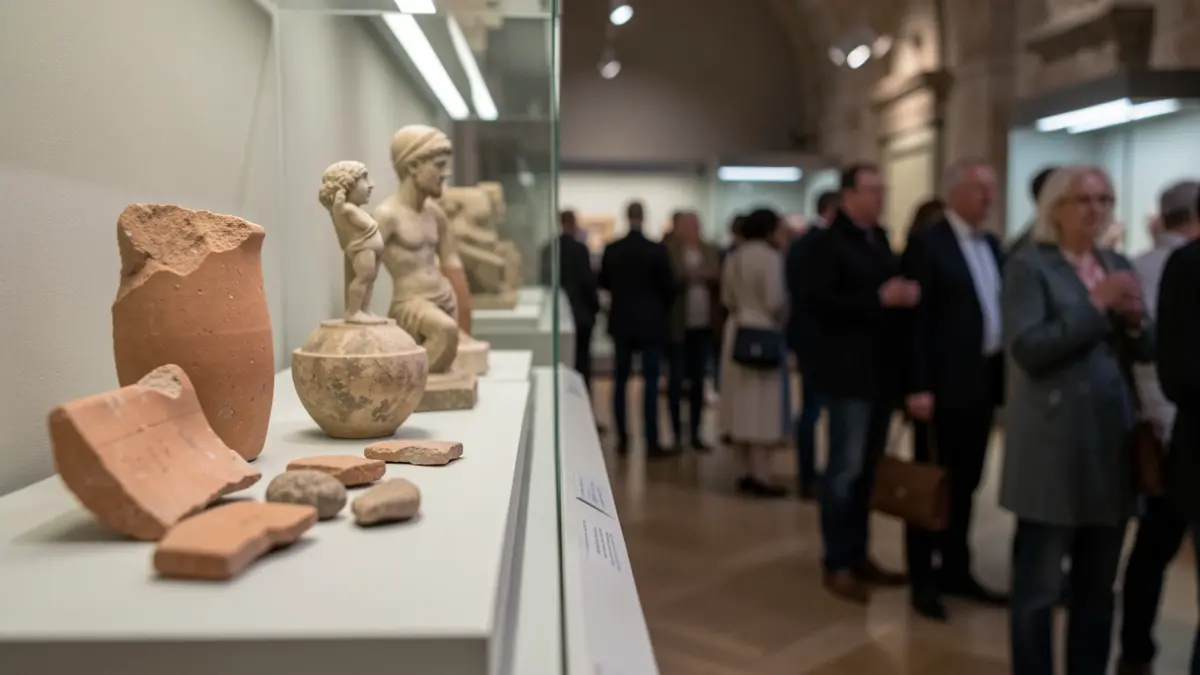 Image of ancient Roman archaeological artifacts on display in a museum.