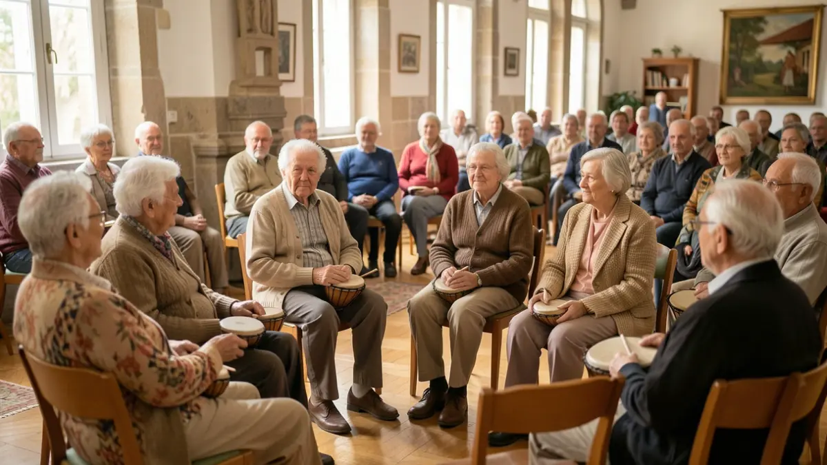 Generic image of elderly people participating in a therapeutic activity in a community center.