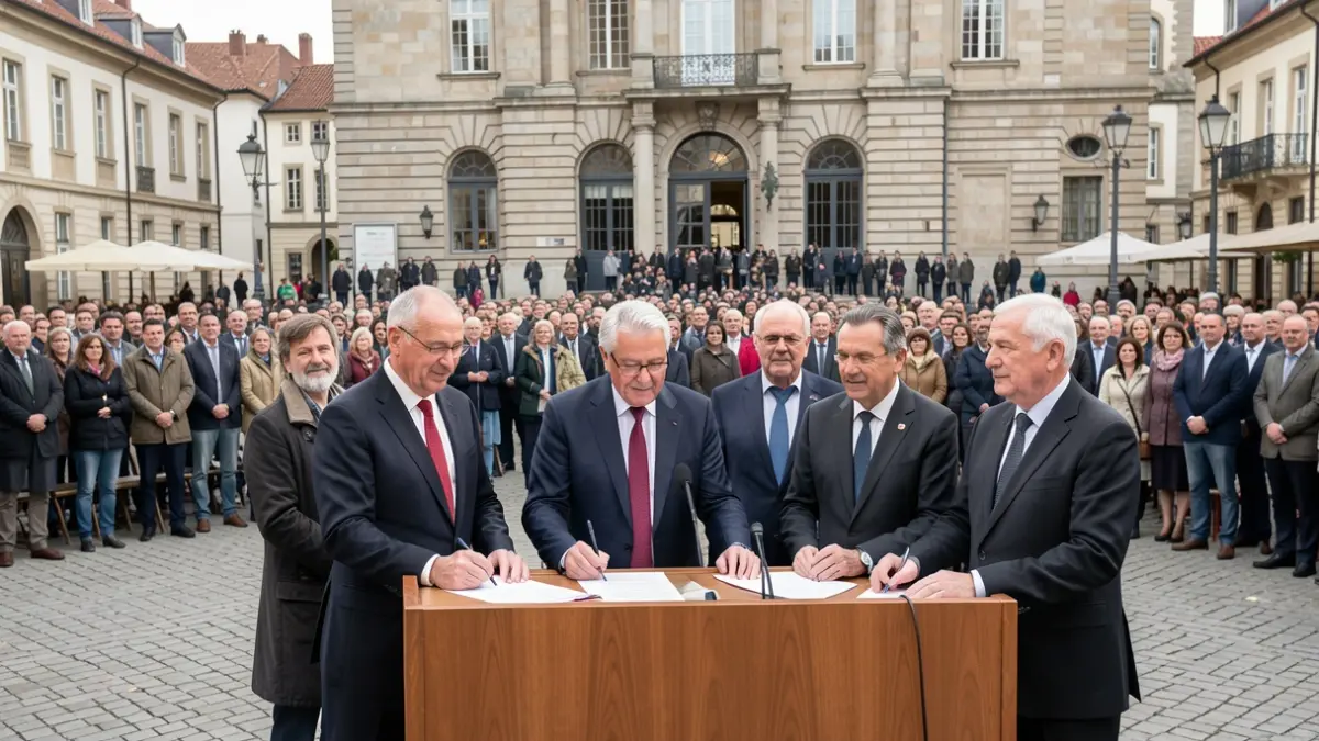 Imagen de una ceremonia oficial de firma de un acuerdo intermunicipal.