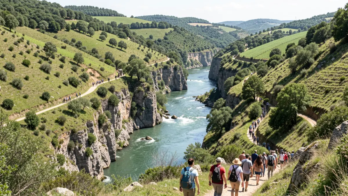 Natural landscape of Portas de Ródão in Nisa, featuring the Tagus River and hiking trails.