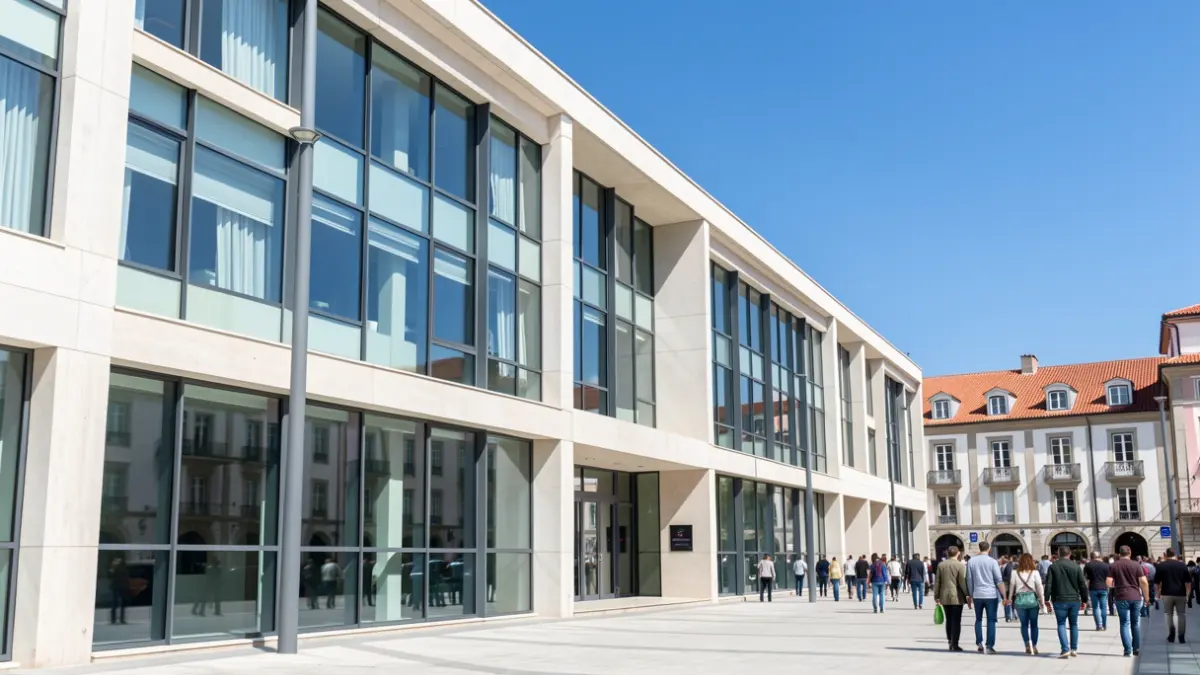 Generic image of a modern university building facade with large windows and a clear sky.