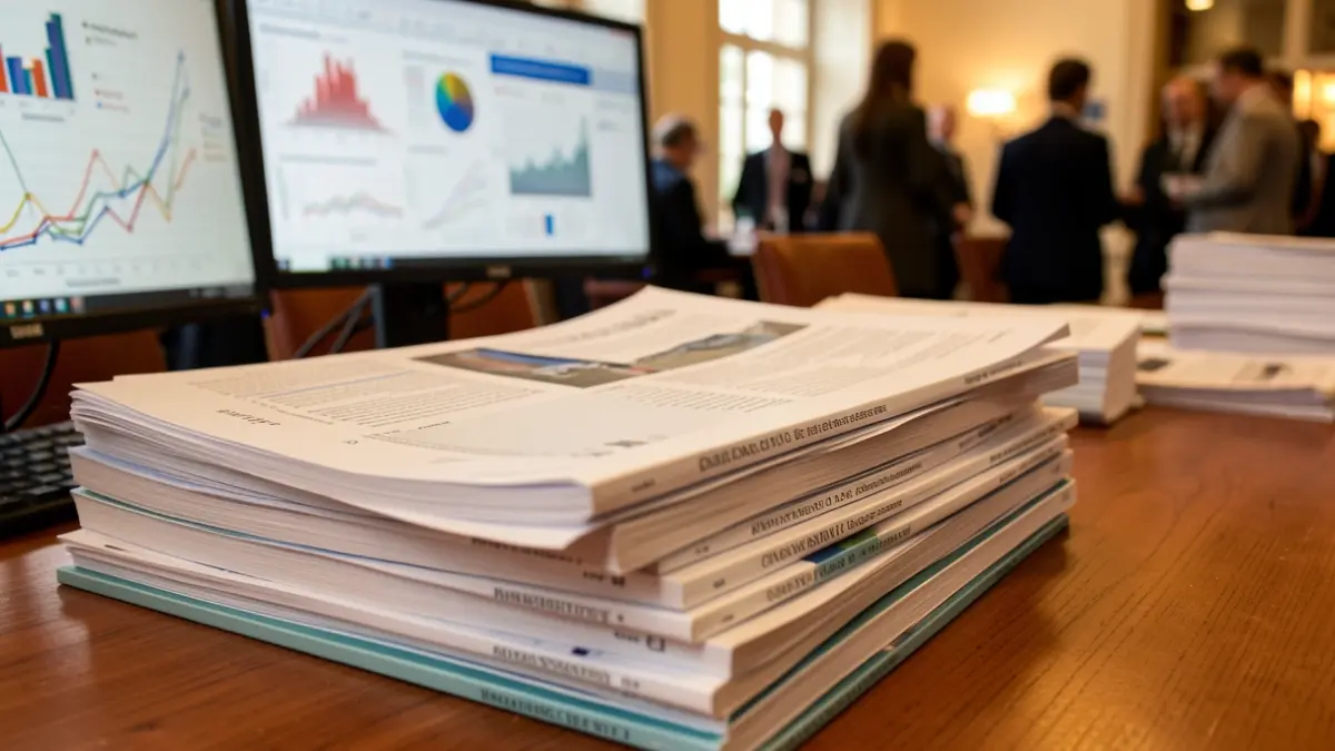 Generic image of a stack of scientific papers and research publications on a wooden desk, with blurred graphs and data visualizations in the background.