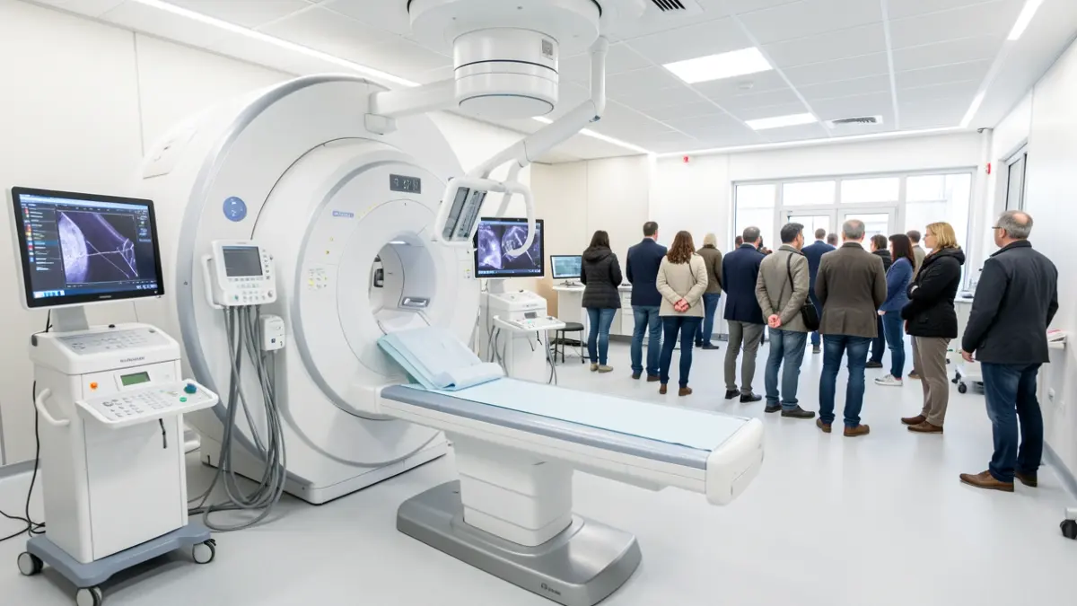 Interior de uma unidade moderna de intervenção cardiovascular em Portugal, com equipamento de angiografia de última geração.