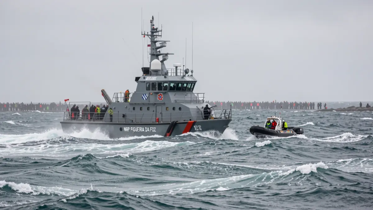 Generic image of a Portuguese Navy patrol vessel in a maritime rescue operation.