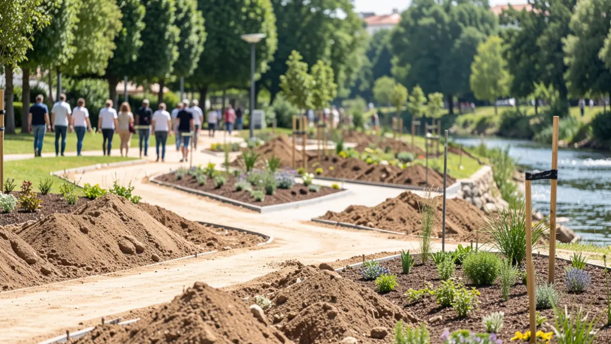 Imagem genérica de uma obra de requalificação de um parque ribeirinho em Portugal.