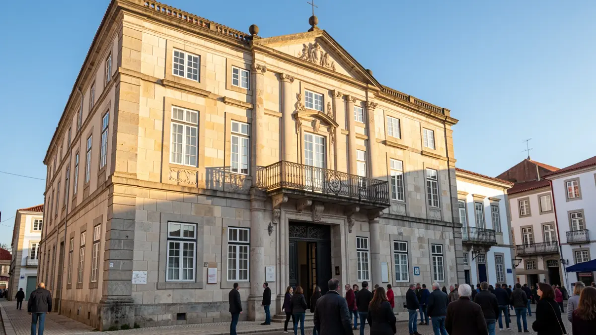 Fachada del Ayuntamiento de Oliveira do Hospital en un día soleado.