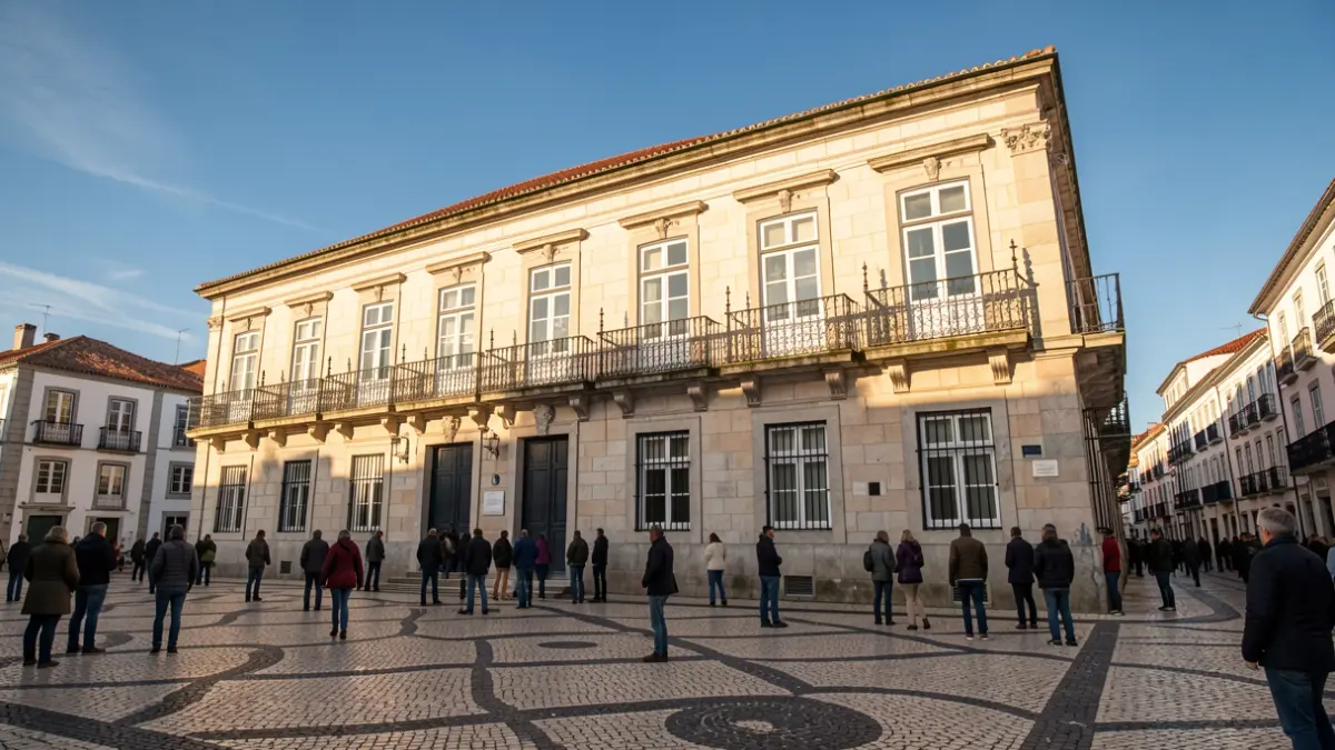 Fachada de um edifício municipal em Oliveira do Hospital, com luz solar de tarde.