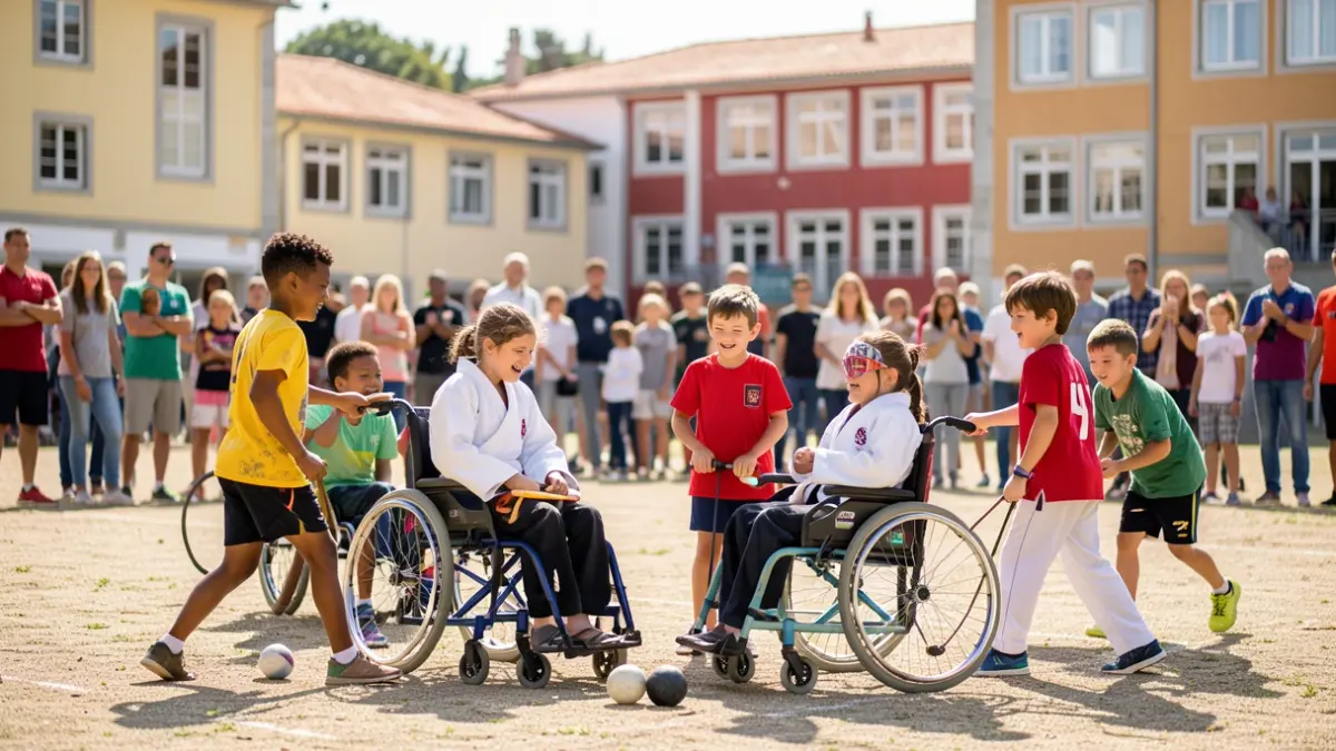 Crianças e jovens com deficiência a praticar Boccia e Judo em Palmela.
