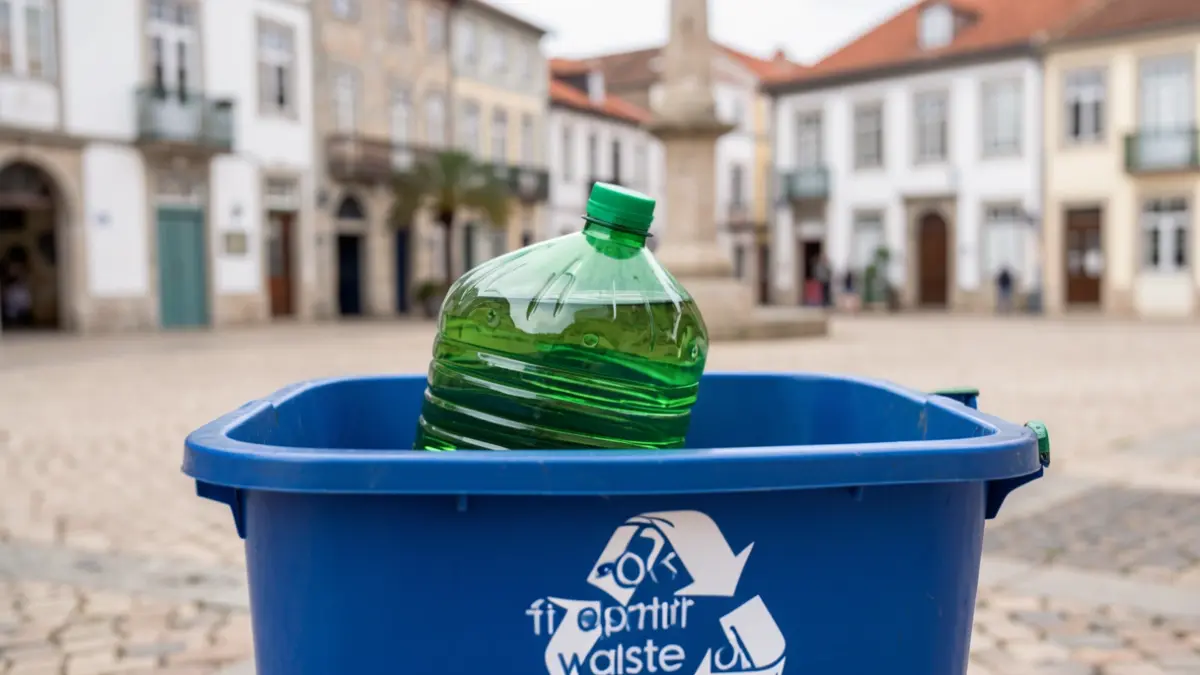 Generic image of a plastic bottle with used cooking oil in a blue recycling bin.