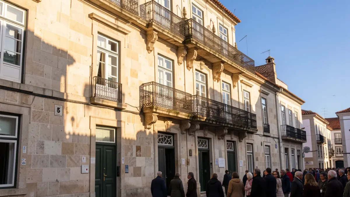 Imagen genérica de una fachada de edificio público en Portugal, con luz solar de tarde.