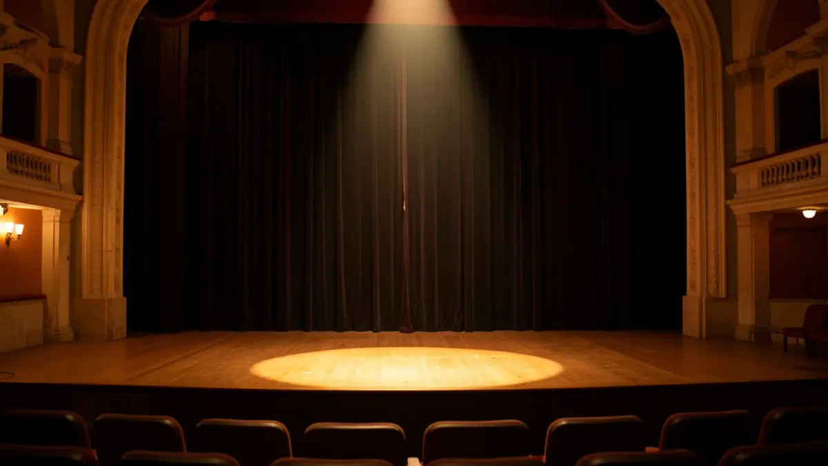 Generic image of an empty auditorium stage with a spotlight.