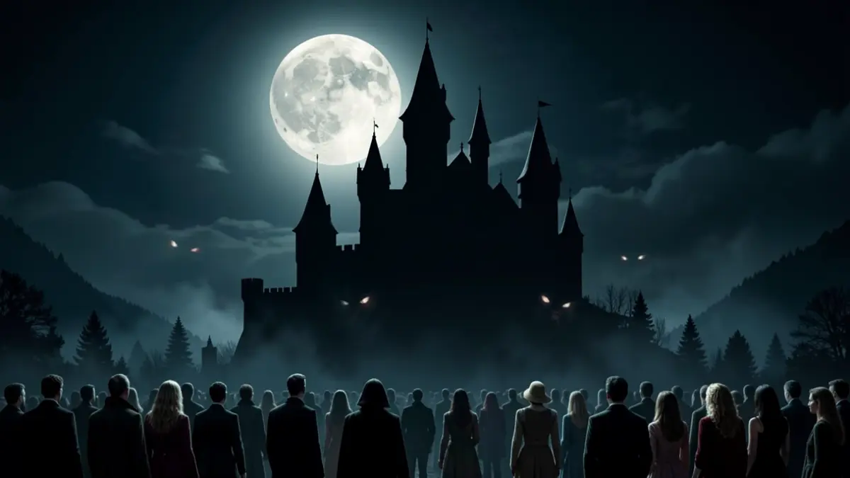 Image of a dark castle under moonlight, evoking the theme of a horror film festival.