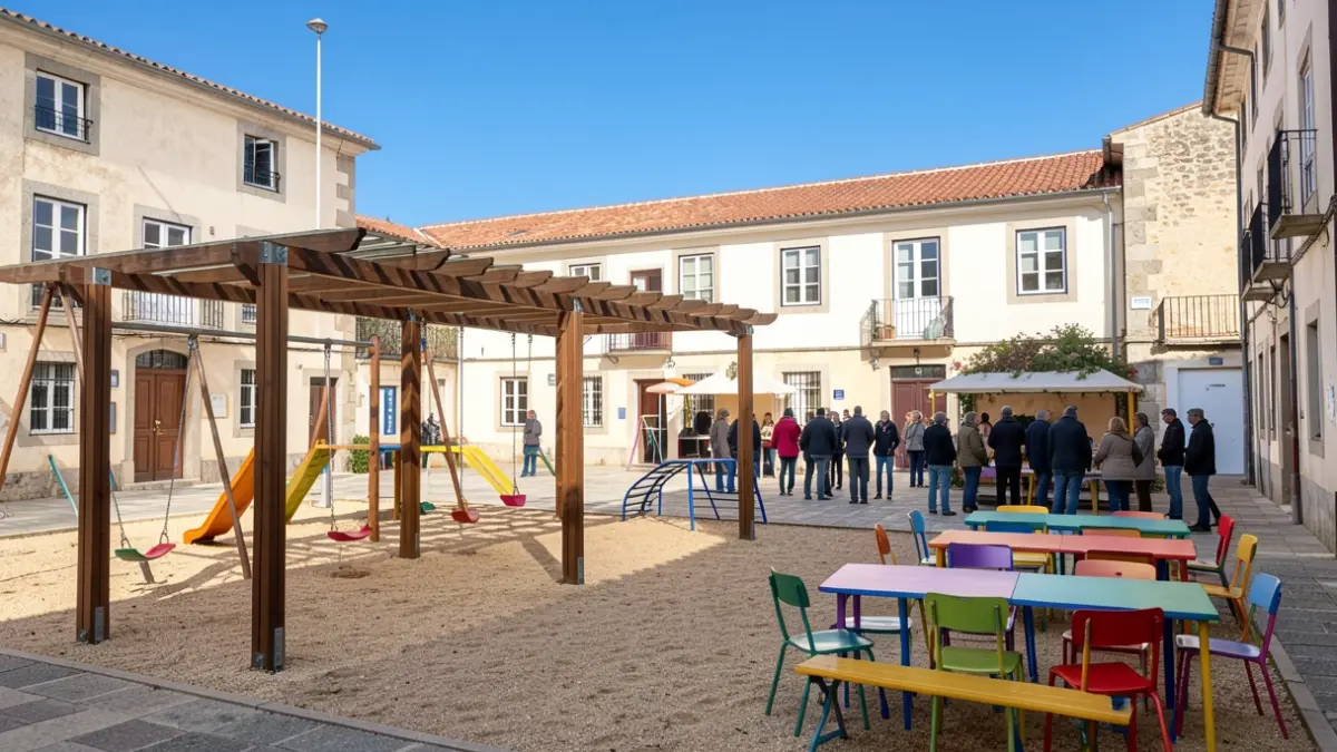 Espaço exterior renovado de um centro escolar em Penamacor com nova área de recreio.