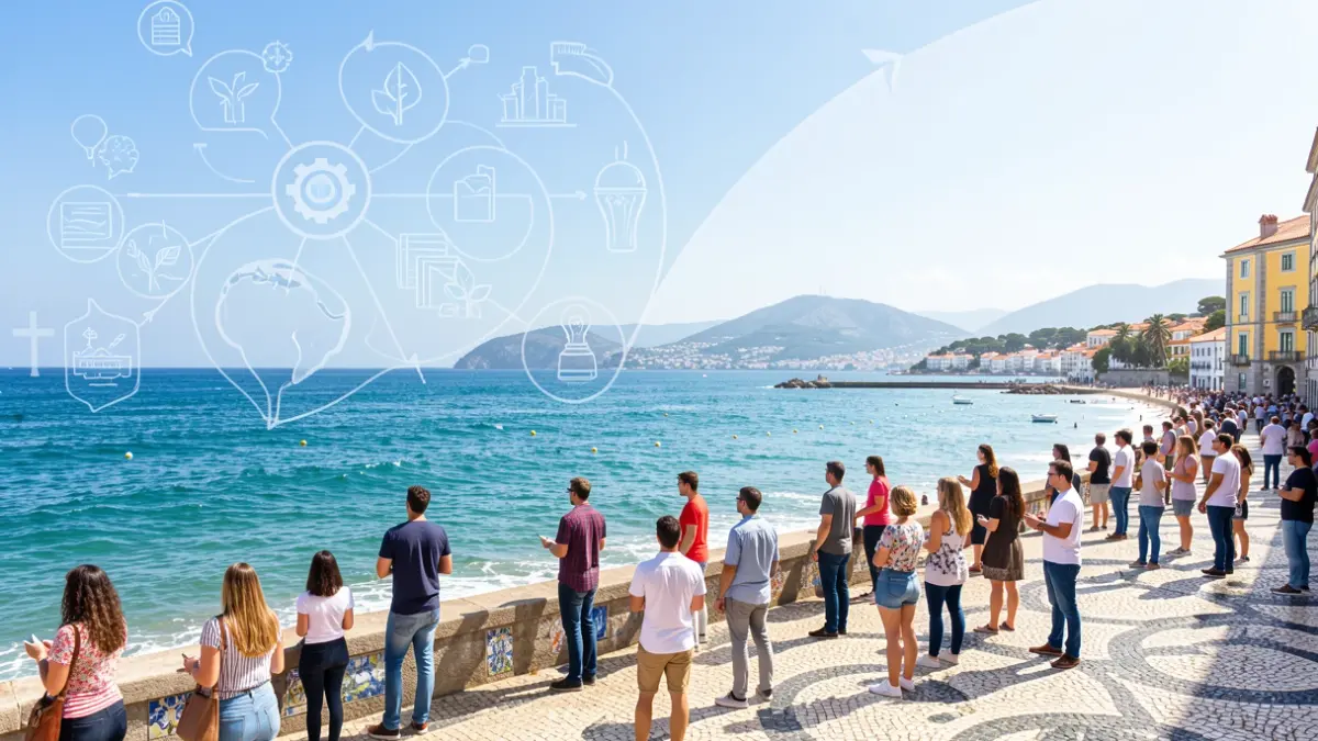 Abstract image representing the ocean and youth entrepreneurship in Peniche, with elements of sustainability and innovation.