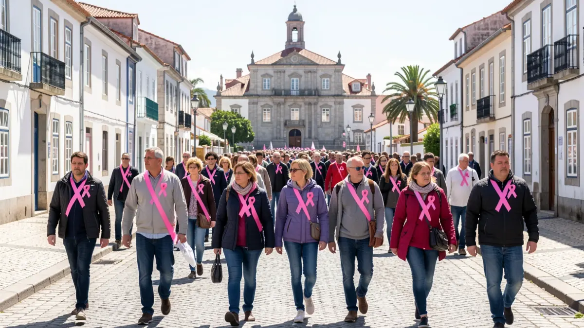 Imagem de uma caminhada solidária em Ponte da Barca pela prevenção do cancro da mama.