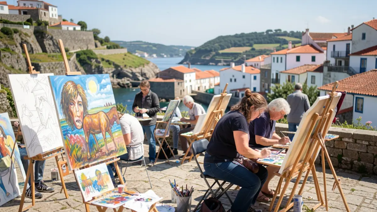 Artistas a pintar e desenhar em vários locais pitorescos de Ponte da Barca, celebrando o território.