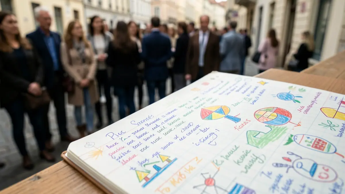 Imagen genérica de un cuaderno escolar con dibujos y notas escritas a mano, representando el desarrollo y el aprendizaje de los alumnos.