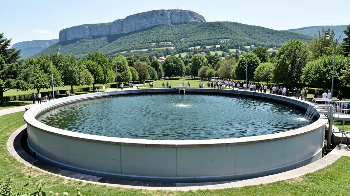 Imagem de um reservatório de água com grande capacidade, parte de um projeto de gestão hídrica sustentável.