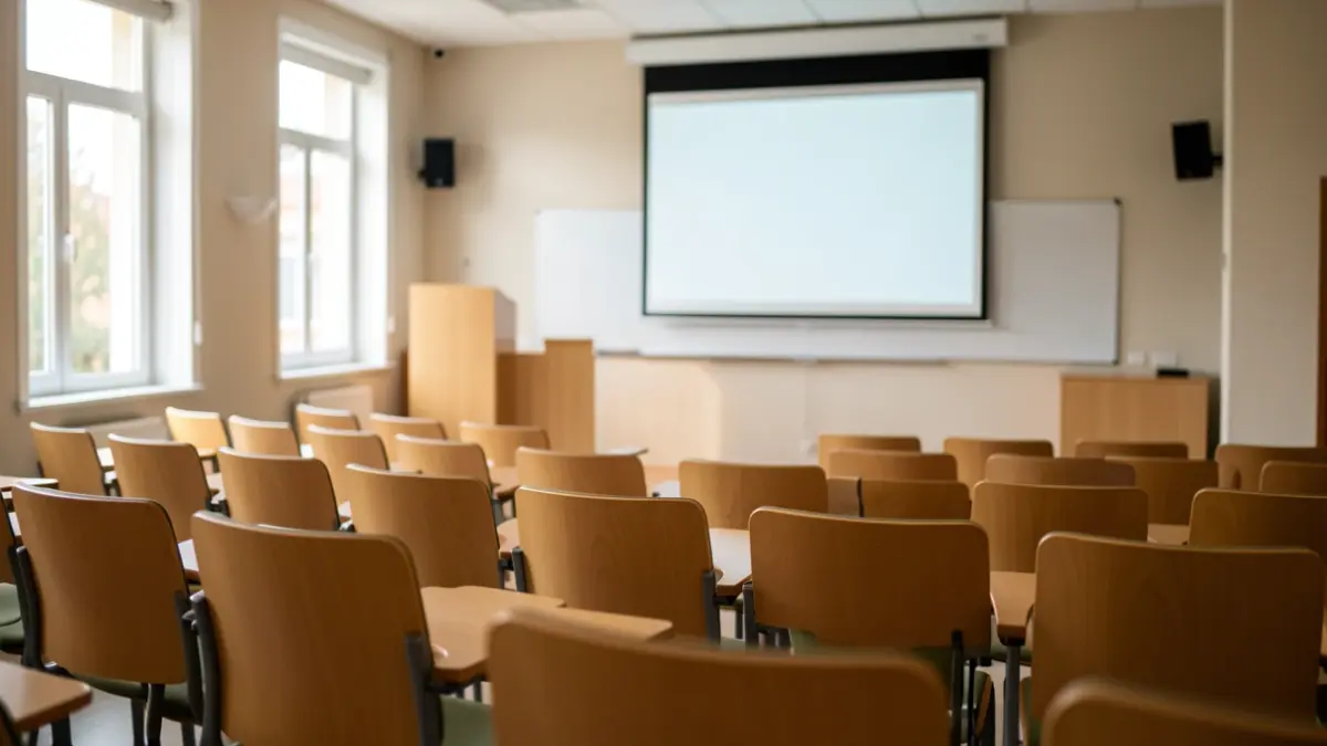 Generic image: with empty seats and a podium.