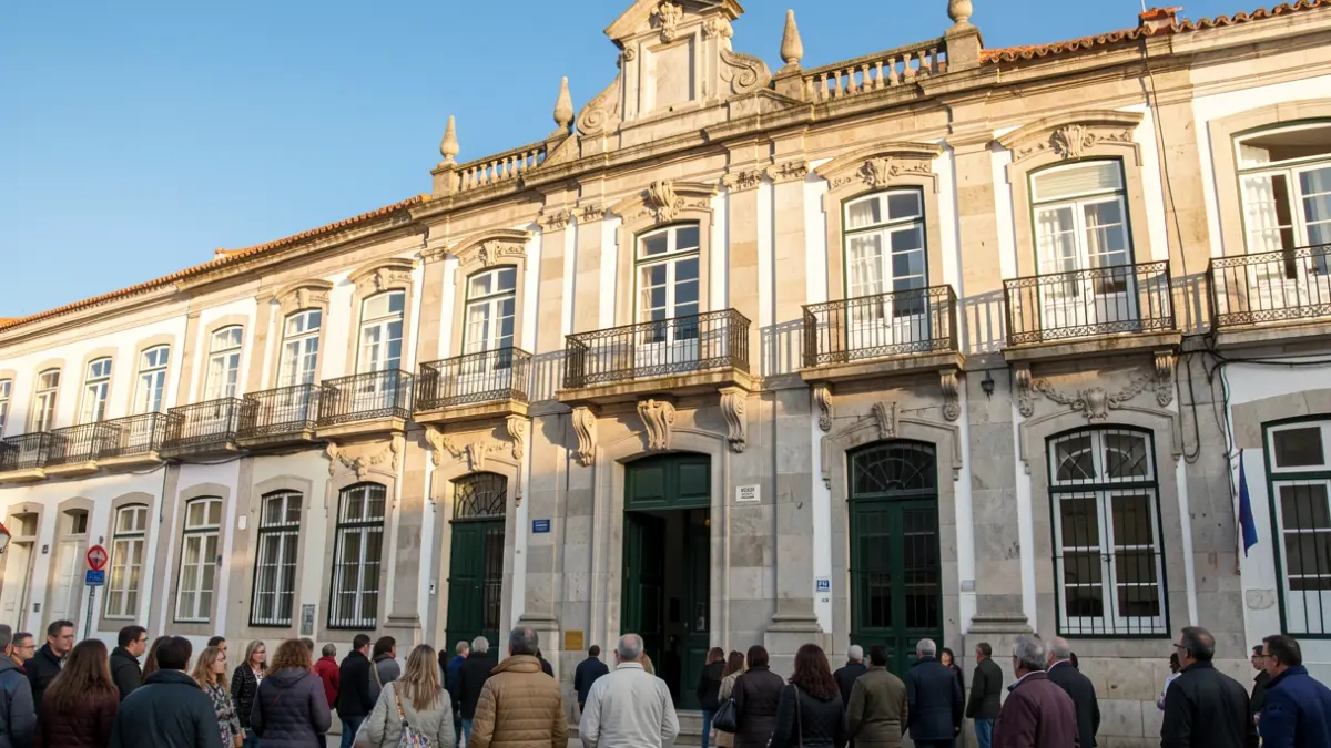Generic image of the facade of a Portuguese municipal building with traditional architectural details.