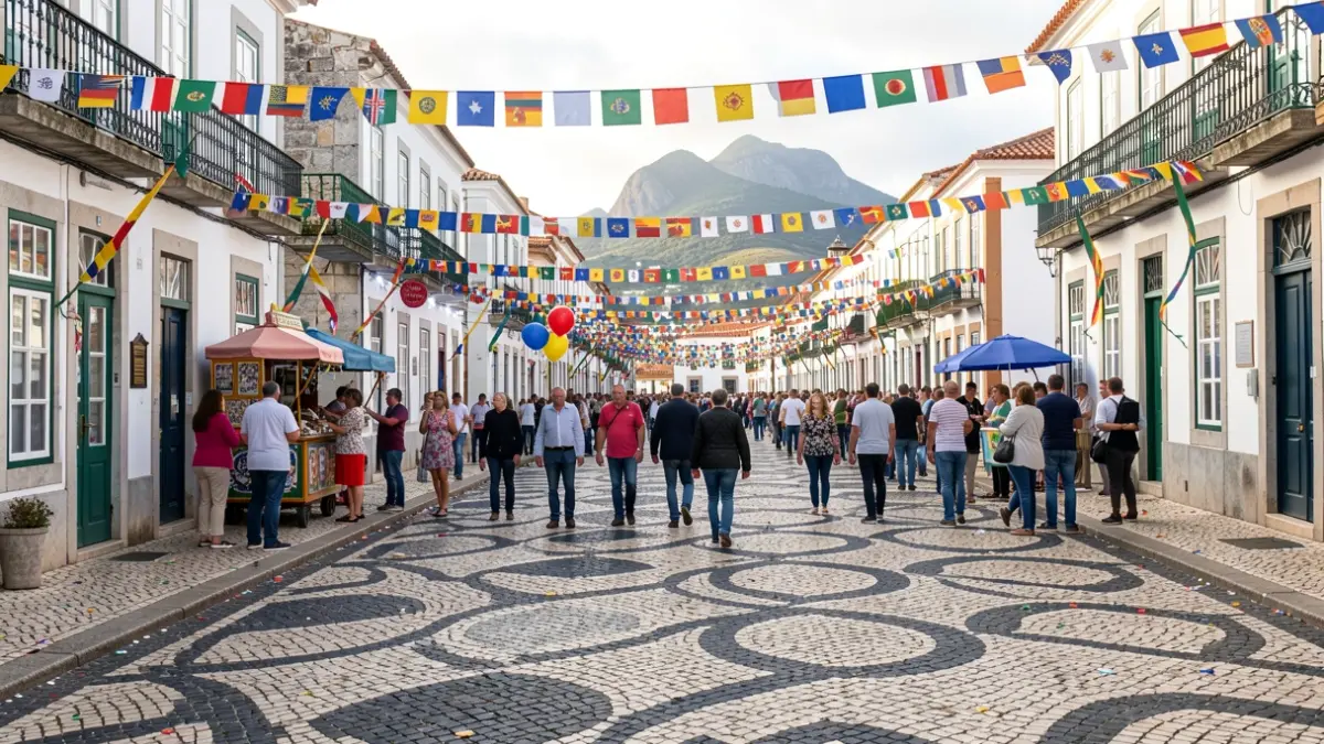 Imagen genérica de las conmemoraciones del 5 de octubre en Rio de Mouro, con elementos festivos y pavimento portugués.