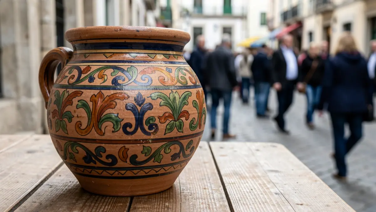Peça de olaria tradicional portuguesa com detalhes pintados à mão.