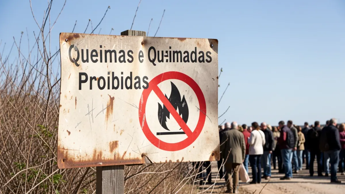 Official sign prohibiting fires in Vieira do Minho, with a crossed-out fire symbol.