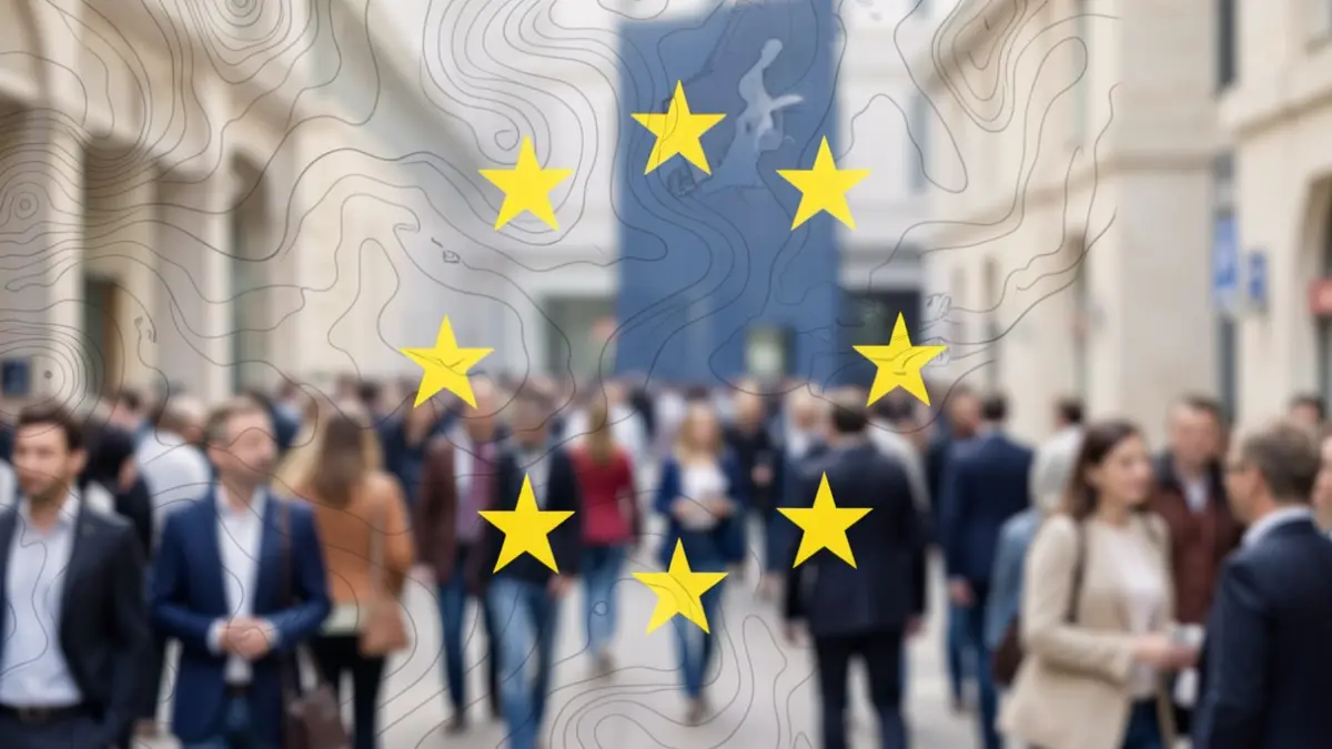 Abstract image representing the European Union flag interwoven with a geological map, symbolizing the AGEO project and European Funds.