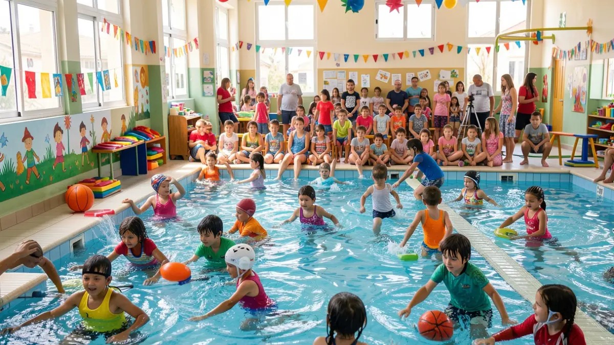 Generic image of children participating in sports and playful activities in a school setting.