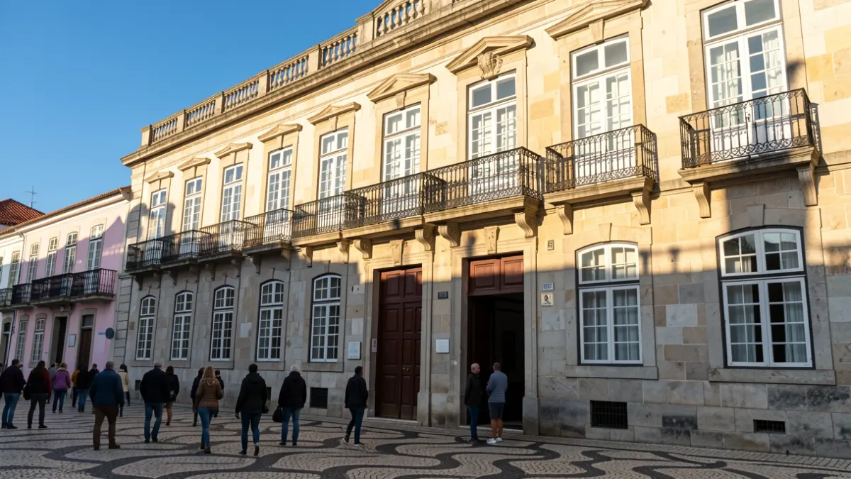 Generic image of a Portuguese municipal building facade with traditional architectural details.