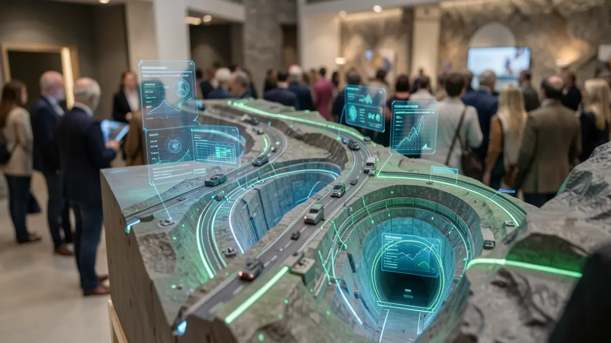Representación digital de un modelo 3D de túneles complejos con interfaces de ingeniería.