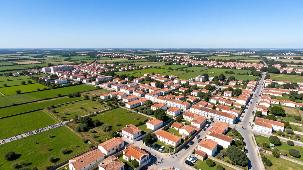 Vista aérea de una región metropolitana portuguesa con áreas urbanas y rurales, simbolizando la gestión de residuos y planificación.