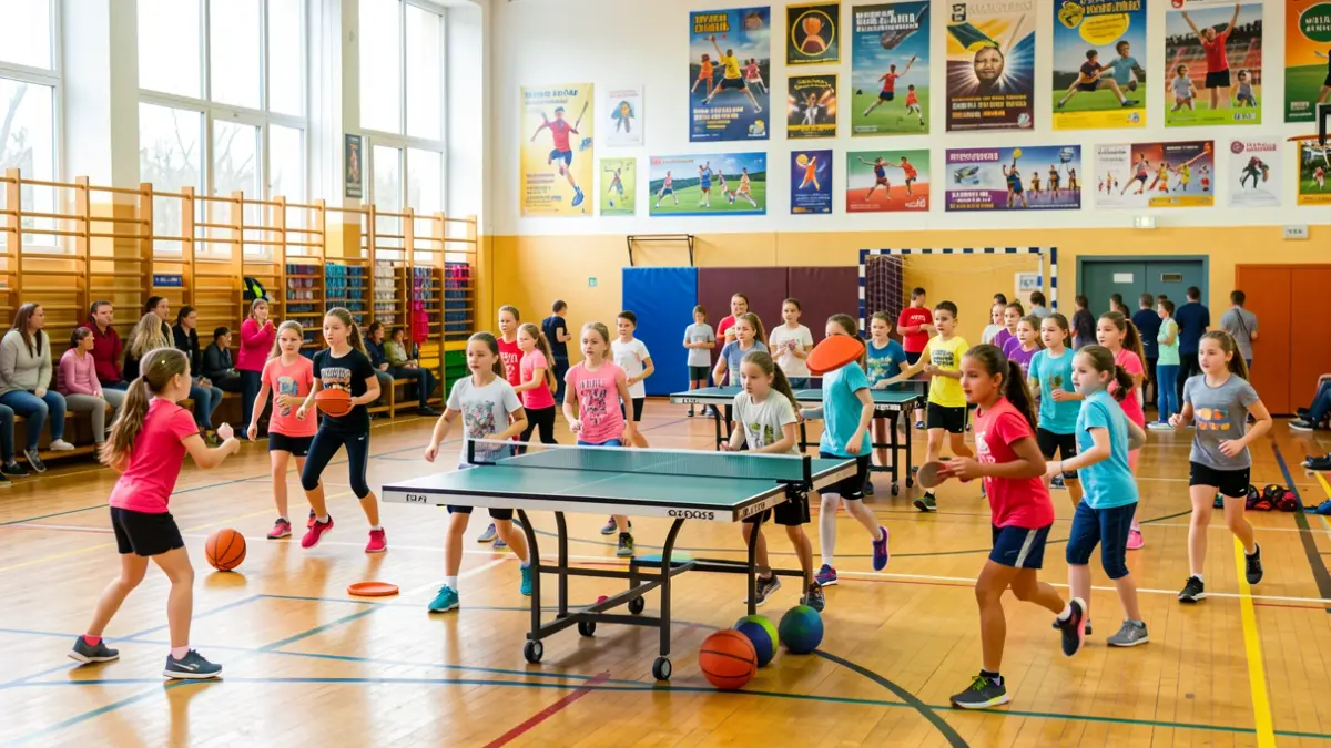 Imagem genérica de um grupo de jovens a praticar desporto numa escola.