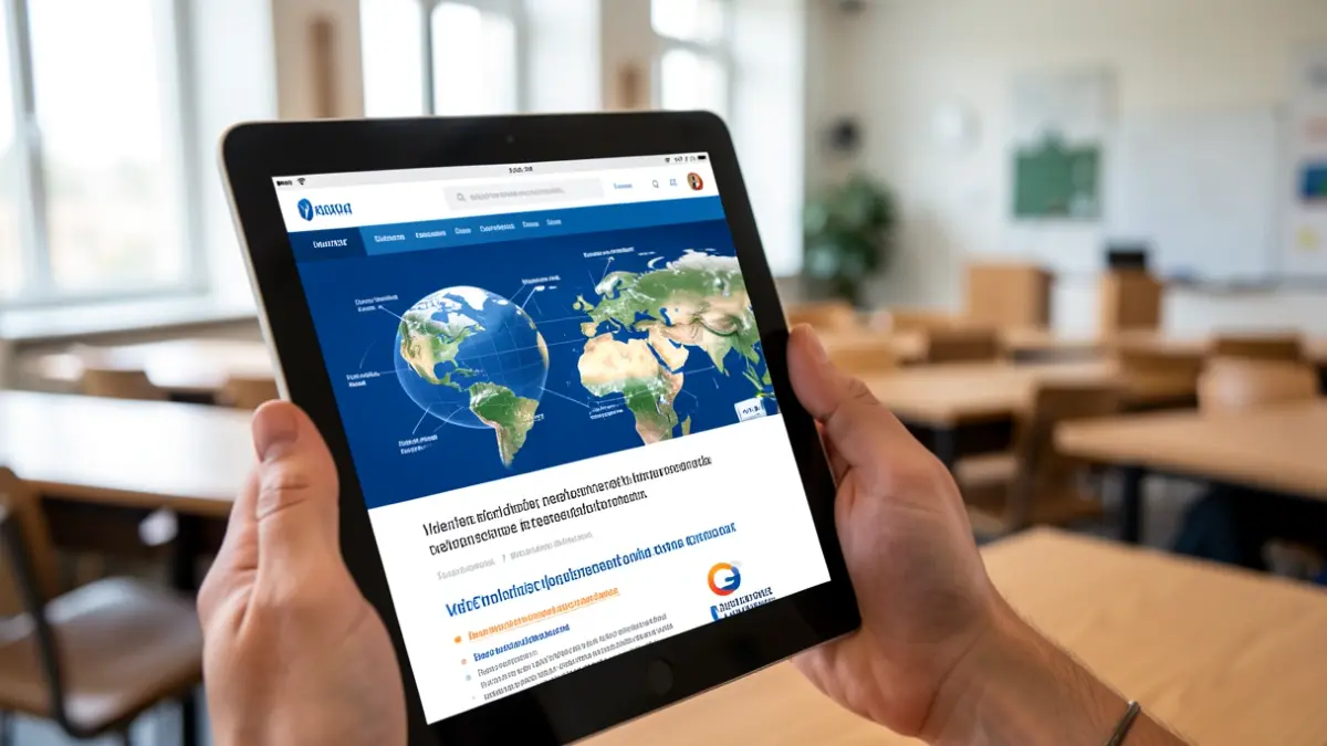 Generic image of a tablet screen displaying a website with climate change graphics.