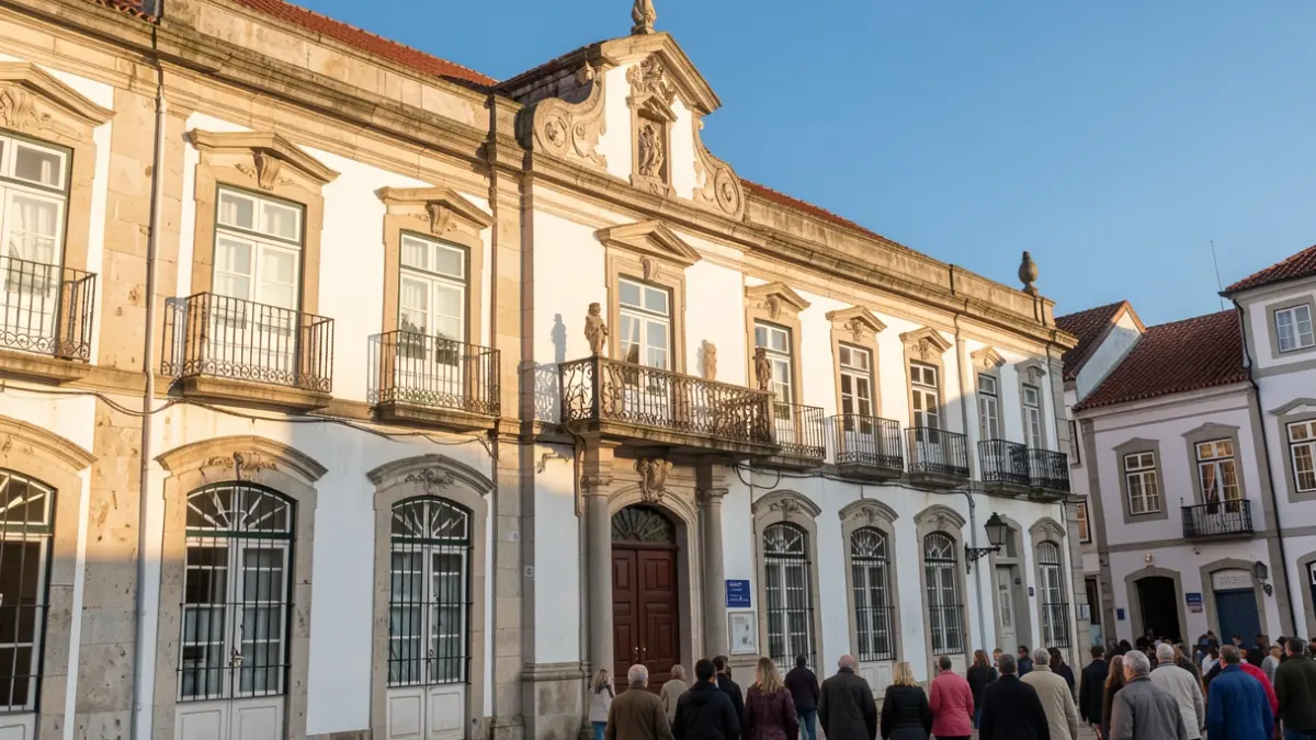 Imagen genérica de la fachada de un edificio municipal portugués con arquitectura clásica.