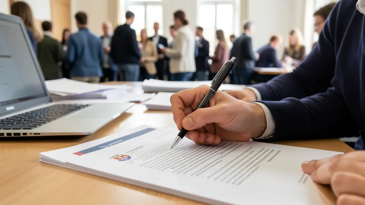 Generic image of a university student's hand writing on a document with a laptop nearby.